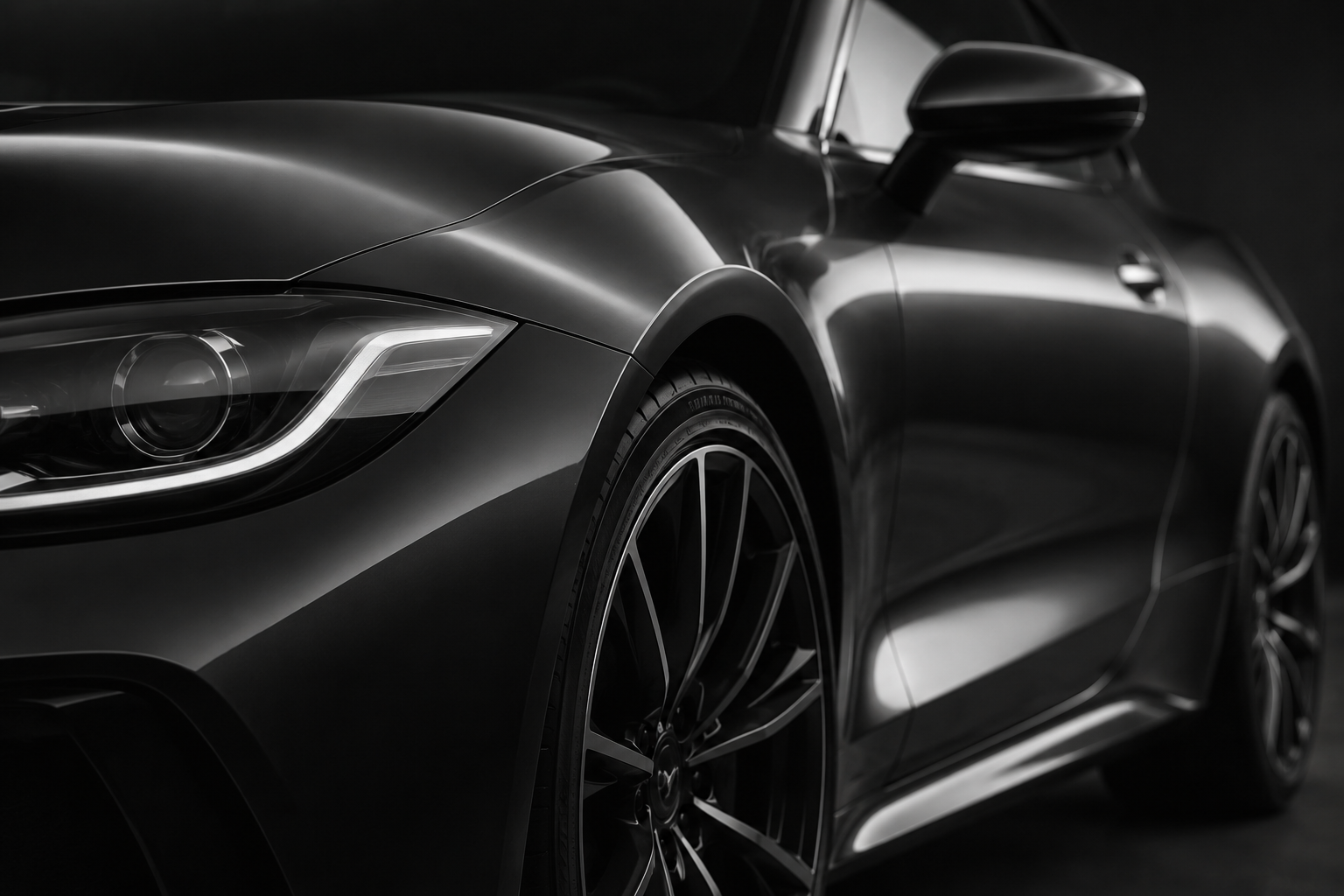 Close-up of a clean black vehicle after detailing